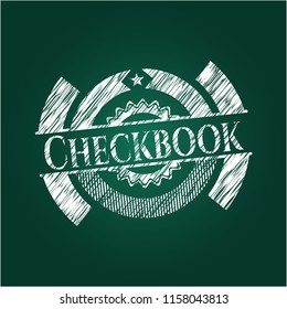 Checkbook chalkboard emblem written on a blackboard