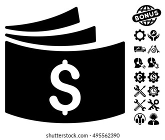 Checkbook icon with bonus tools clip art. Vector illustration style is flat iconic symbols, black color, white background.