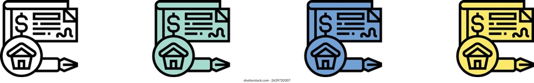 checkbook icon. Outline, Green, Blue and Yellow Style Design Isolated On White Background