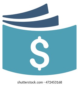 Checkbook icon. Vector style is bicolor flat iconic symbol with rounded angles, cyan and blue colors, white background.