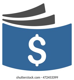 Checkbook icon. Vector style is bicolor flat iconic symbol with rounded angles, cobalt and gray colors, white background.