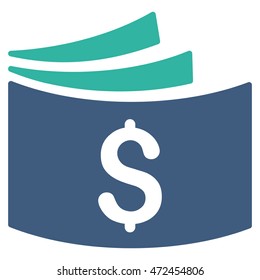 Checkbook icon. Vector style is bicolor flat iconic symbol with rounded angles, cobalt and cyan colors, white background.