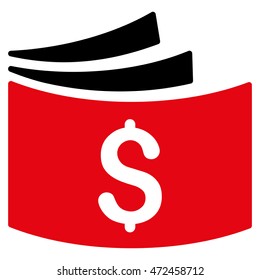 Checkbook icon. Vector style is bicolor flat iconic symbol with rounded angles, intensive red and black colors, white background.