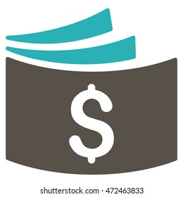 Checkbook icon. Vector style is bicolor flat iconic symbol with rounded angles, grey and cyan colors, white background.