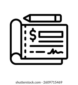 Checkbook Line Vector Illustration On White Background.