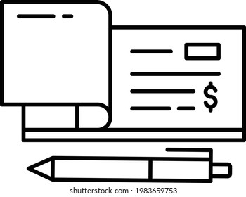 Checkbook with pen Concept, Cheque or bill of exchange Vector Icon Design, Business and Management Symbol, Banking and finance Sign, ECommerce and Delivery Stock illustration 