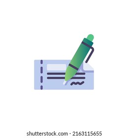 Checkbook And Pen Flat Icon, Vector Sign, Bank Cheque Signature Colorful Pictogram Isolated On White. Symbol, Logo Illustration. Flat Style Design