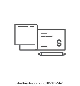 Checkbook and pen icon, color, line, outline vector sign, linear style pictogram isolated on white. Symbol, logo illustration. Editable stroke. Pixel perfect