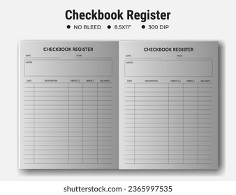 Checkbook Register Logbook Notebook Printable Planner Kdp Interior design 