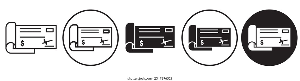 Checkbook symbol Icon. Flat outline sign of financial banking paper check bill book. Vector set of bank certificate or form to fill for payment money in dollar. Logo mark of pat cheque for transaction