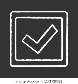 Checkbox chalk icon. Check box. Checkmark. Voting. Verification and validation. Approved. Isolated vector chalkboard illustration