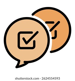 Checkbox in chat bubbles icon. Outline checkbox in chat bubbles vector icon color flat isolated