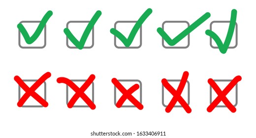 Checkbox Check Mark And Cross Set Handwritten Vector