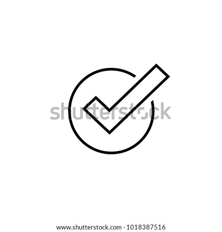 Checkbox check mark line outline art, confirm tick icon vector symbol, thin stroke checkmark isolated, checked icon or correct choice sign, poll vote accept approve checkbox pictogram clipart image