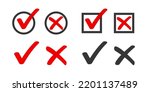 Checkbox checkmark square icon vector or confirm false true check mark red pictogram graphic clipart, right wrong marker felt tip pen hand drawn set, cross and tick survey choice element design