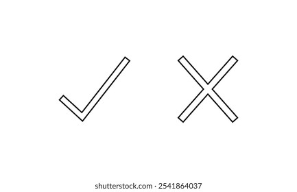 Checkbox checkmark square icon vector or confirm false true check mark pictogram graphic clipart, right wrong marker felt tip pen hand drawn set, cross and tick survey choice element design. Eps 10.