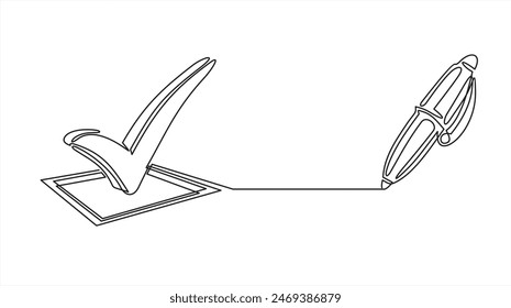 Checkbox with Checkmark Thin Line Icon - Editable Stroke.Continuous line drawing	
