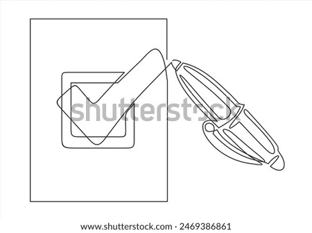 Checkbox with Checkmark Thin Line Icon - Editable Stroke.Continuous line drawing	
