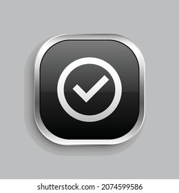 checkbox circle line icon design. Glossy Button style rounded rectangle isolated on gray background. Vector illustration