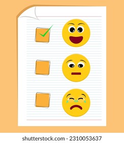 checkbox emoticon on white paper with yellow background