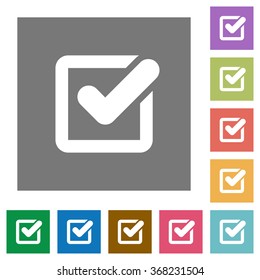 Checkbox flat icon set on color square background.