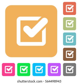 Checkbox flat icons on rounded square vivid color backgrounds.