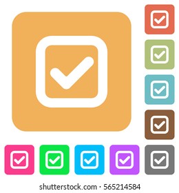 Checkbox flat icons on rounded square vivid color backgrounds.