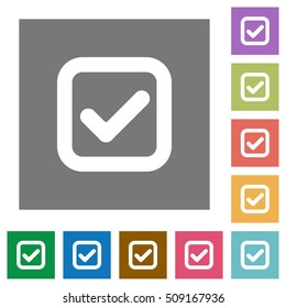 Checkbox flat icons on simple color square background.