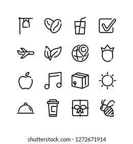 Checkbox icon with apple, food and box symbols. Set of arabic, place, takeout icons and arabica bean concept. Editable vector elements for logo app UI design.