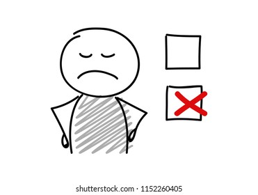 Checkbox icon with funny cartoon stickman. Vector.