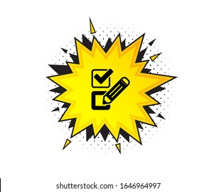 Checkbox icon. Quote speech bubble. Survey choice sign. Business review symbol. Quotation marks. Classic checkbox icon. Vector