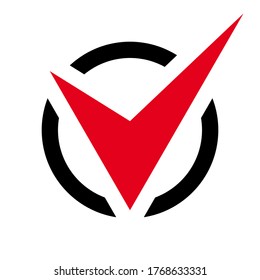Icono de casilla de verificación, símbolo de garrapatas rojas en un círculo negro aislado en un fondo blanco. archivo vectorial EPS10