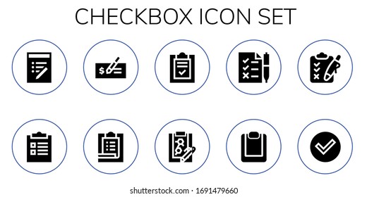 checkbox icon set. 10 filled checkbox icons.  Simple modern icons such as: List, Checklist, Check, Task, Clipboard, Tasks