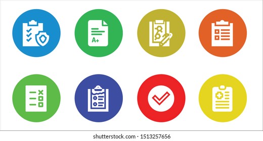 checkbox icon set. 8 filled checkbox icons.  Simple modern icons about  - Clipboard, List, Exam, Check, Checklist