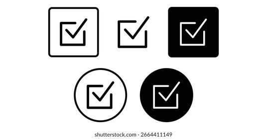 Conjunto de ícones de caixa de seleção Quadrado preto e branco e Círculo Marcas de seleção Design de vetor Coleções de ilustrações de linha simples