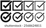 Checkbox icon set. Checkbox icon.. Check mark icons set. Check marks symbol collection. Check marks big collection. Tick icon. Check marks different shape, isolated. Design eps 10