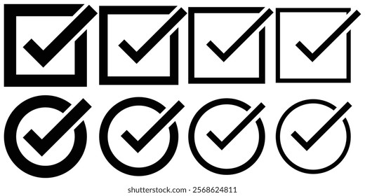 Checkbox icon set. Checkbox icon.. Check mark icons set. Check marks symbol collection. Check marks big collection. Tick icon. Check marks different shape, isolated. Design eps 10