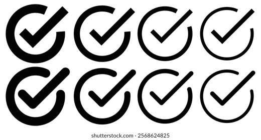 Checkbox icon set. Checkbox icon.. Check mark icons set. Check marks symbol collection. Check marks big collection. Tick icon. Check marks different shape, isolated. Design eps 10