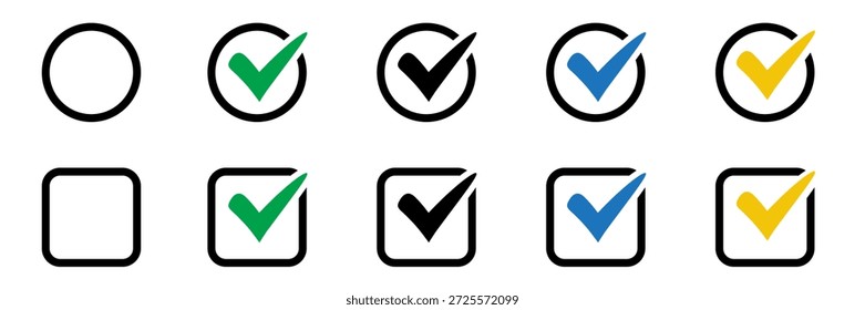 Checkbox Icon Set with Checked and Unchecked States for User Interface