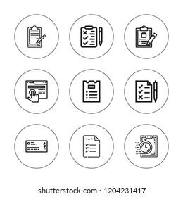 Checkbox icon set. collection of 9 outline checkbox icons with clipboard, check, checklist, list, testing icons. editable icons.