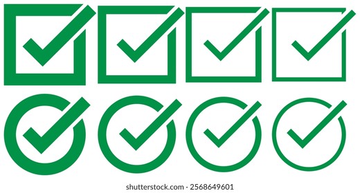 checkbox icon. Thin, Light Regular And Bold style design. Check box icon with correct, accept checkmark icons tick box checked. Approve symbol. checkmark symbol, right and wrong sign concept. Eps 10. 