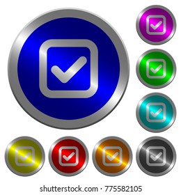 Checkbox icons on round luminous coin-like color steel buttons