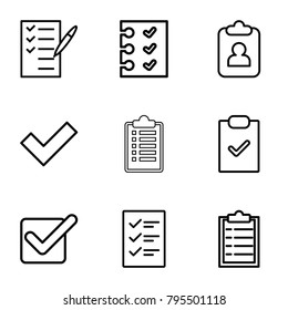 Checkbox icons. set of 9 editable outline checkbox icons such as clipboard, checklist, check list