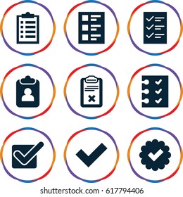 Checkbox icons set. set of 9 checkbox filled icons such as clipboard, checklist
