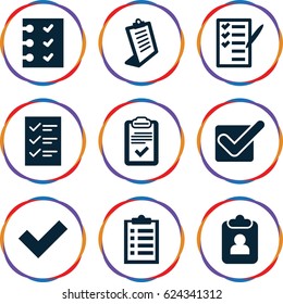 Checkbox icons set. set of 9 checkbox filled icons such as clipboard, check list, checklist