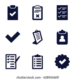 Checkbox icons set. set of 9 checkbox filled icons such as clipboard, check list, checklist
