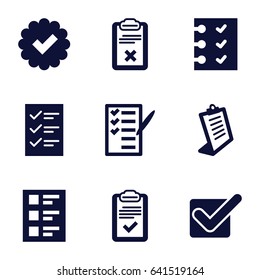 Checkbox icons set. set of 9 checkbox filled icons such as clipboard, check list, checklist