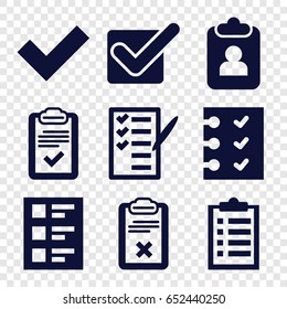 Checkbox icons set. set of 9 checkbox filled icons such as check list, clipboard, checklist