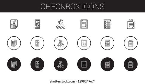 checkbox icons set. Collection of checkbox with tasks, check in, task, clipboard, list. Editable and scalable checkbox icons.