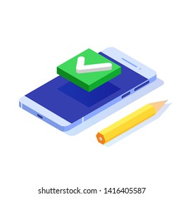 Checkbox isometric.  Checkmark or tick notification. Vector illustration.